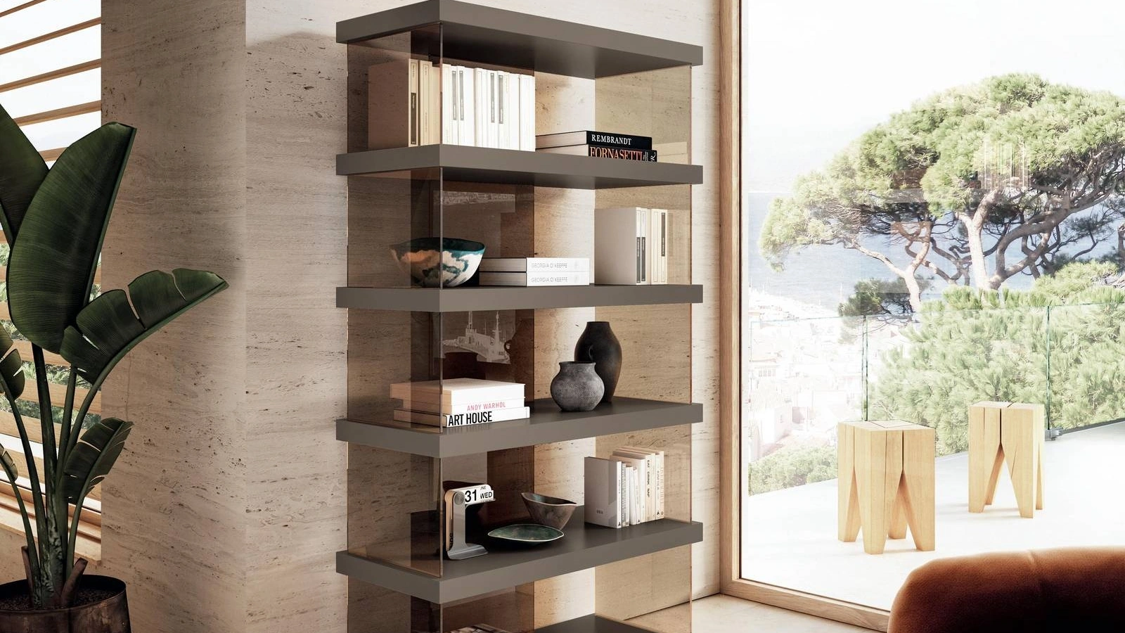 Libreria Air 2684 in laccato e vetro di Lago