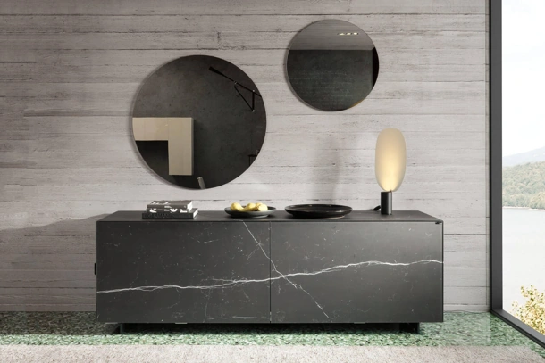 Madia Plenum 0834 in vetro finitura effetto marmo Marquina XGlass di Lago