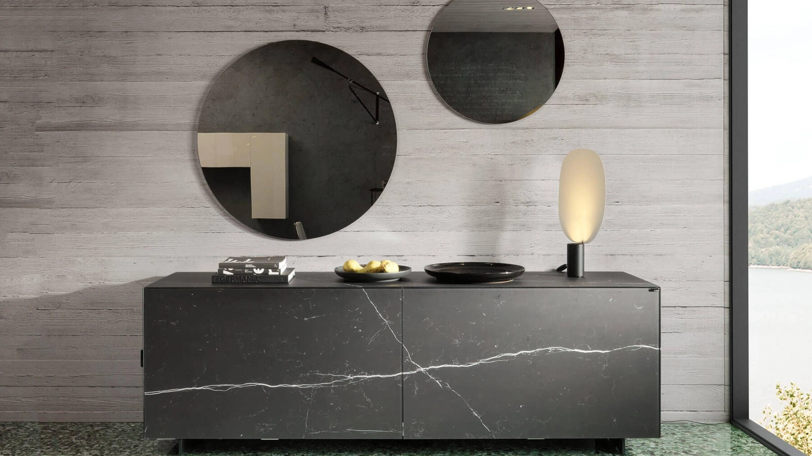Madia Plenum 0834 in vetro finitura effetto marmo Marquina XGlass di Lago