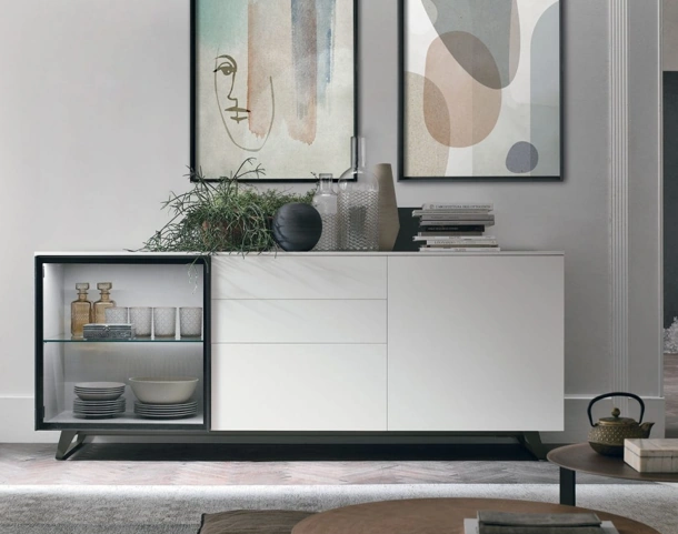Madia Metropolis A03 in laccato opaco bianco gesso di Tomasella