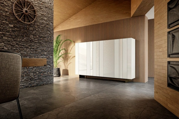 Madia Alta NOW 1386 in vetro Bianco dal design modulare di Lago
