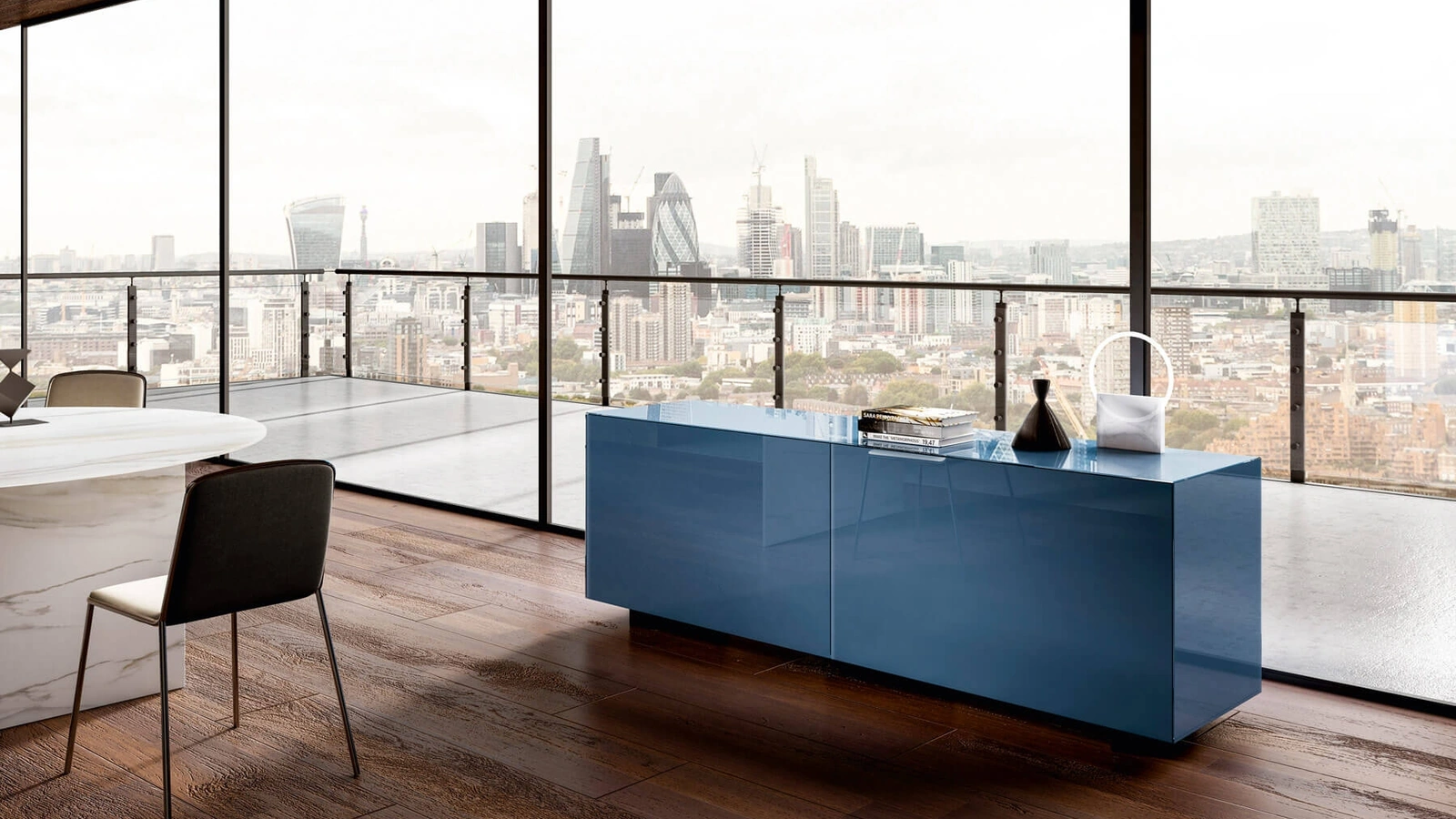 Madia Plenum 0832 in vetro laccato finitura Denim di Lago
