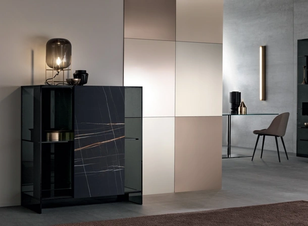 Madia in vetro e ceramica Shoji Cabinet di Tonelli