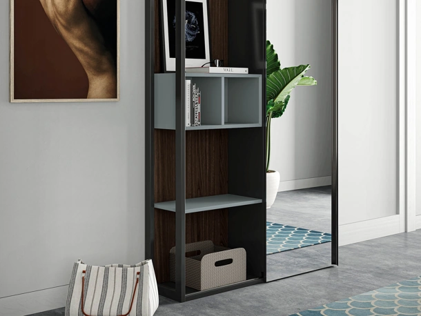 Mobile ingresso Skap composizione 2 con anta scorrevole a specchio e struttura rovere termotrattato di Birex