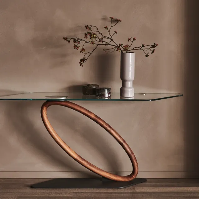 Consolle di cristallo con base in legno Tour di Cattelan Italia