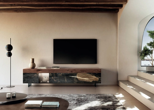 Mobile Porta Tv 36e8 2147 in vetro e legno di Lago