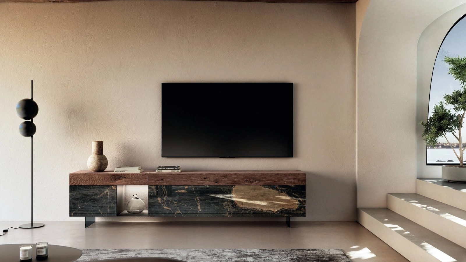 Mobile Porta Tv 36e8 2147 in vetro e legno di Lago