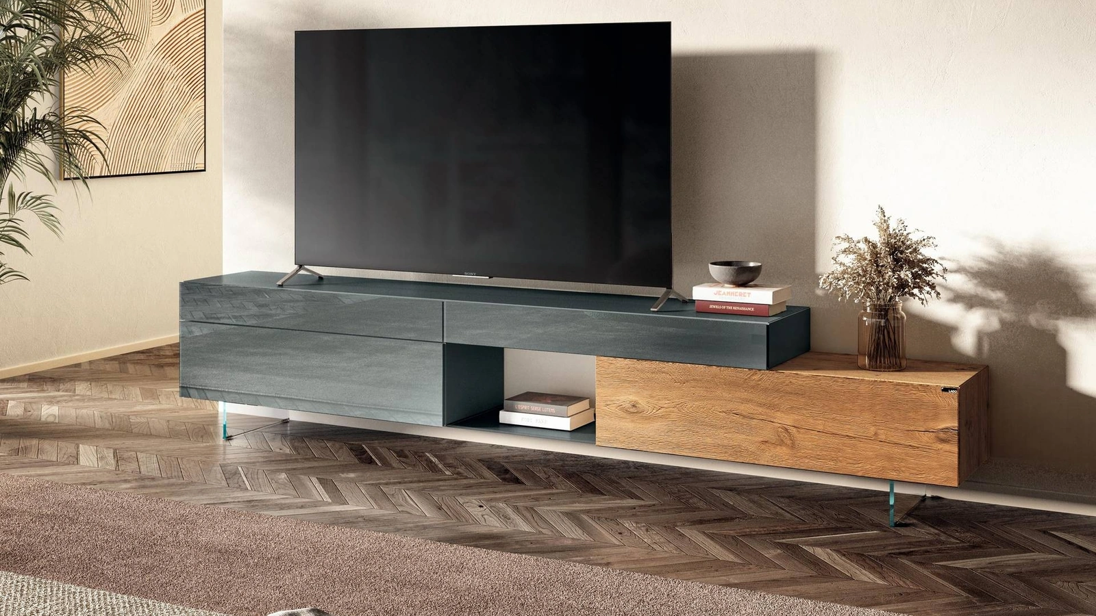 Mobile Porta Tv in vetro e legno 36e8 2656 di Lago