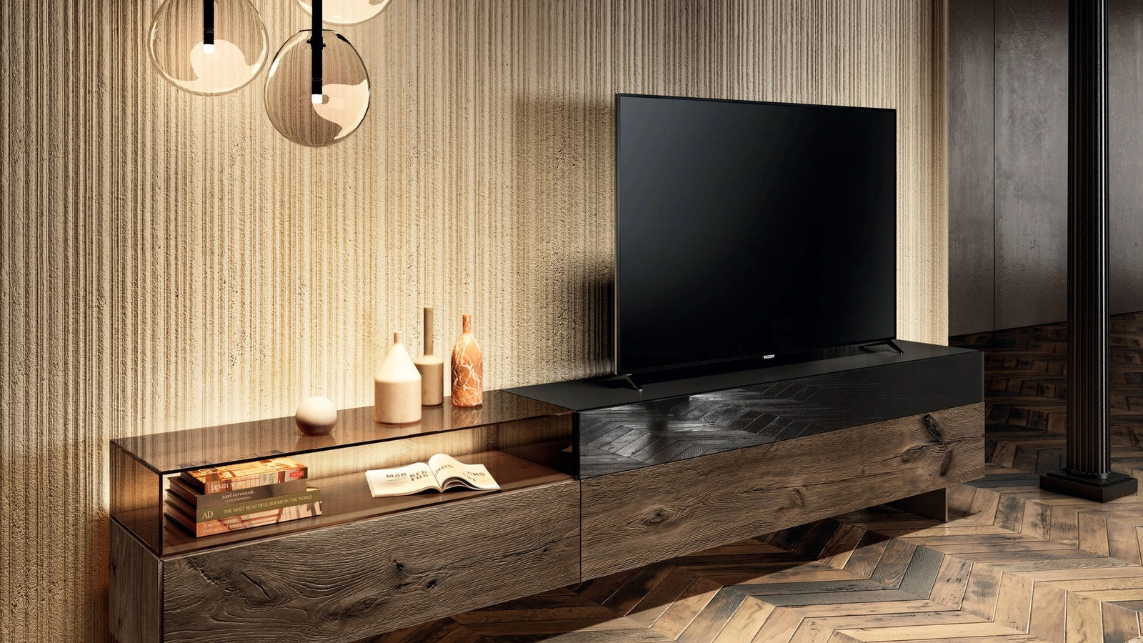 Mobile Porta Tv 36e8 Glass 2149 in legno e vetro di Lago