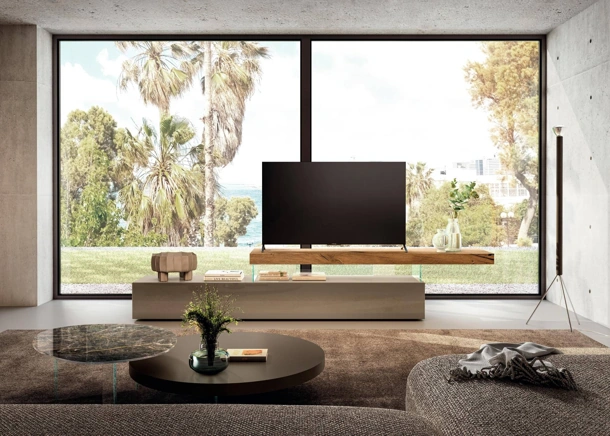 Mobile Porta Tv in vetro e legno Air 0509C di Lago