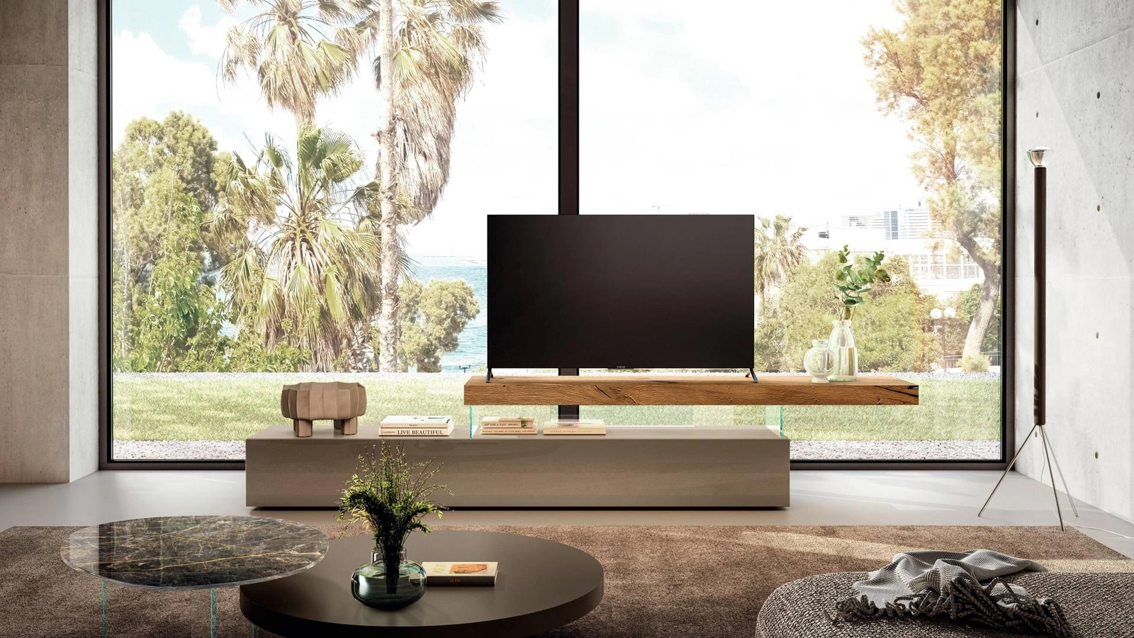 Mobile Porta Tv in vetro e legno Air 0509C di Lago