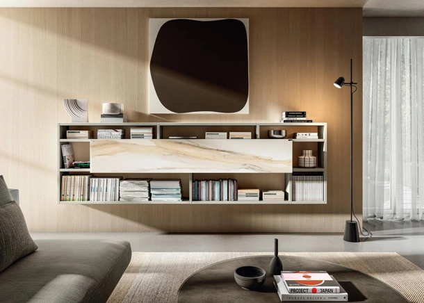 Mobile sospeso Home Office 1215 in laccato e vetro di Lago
