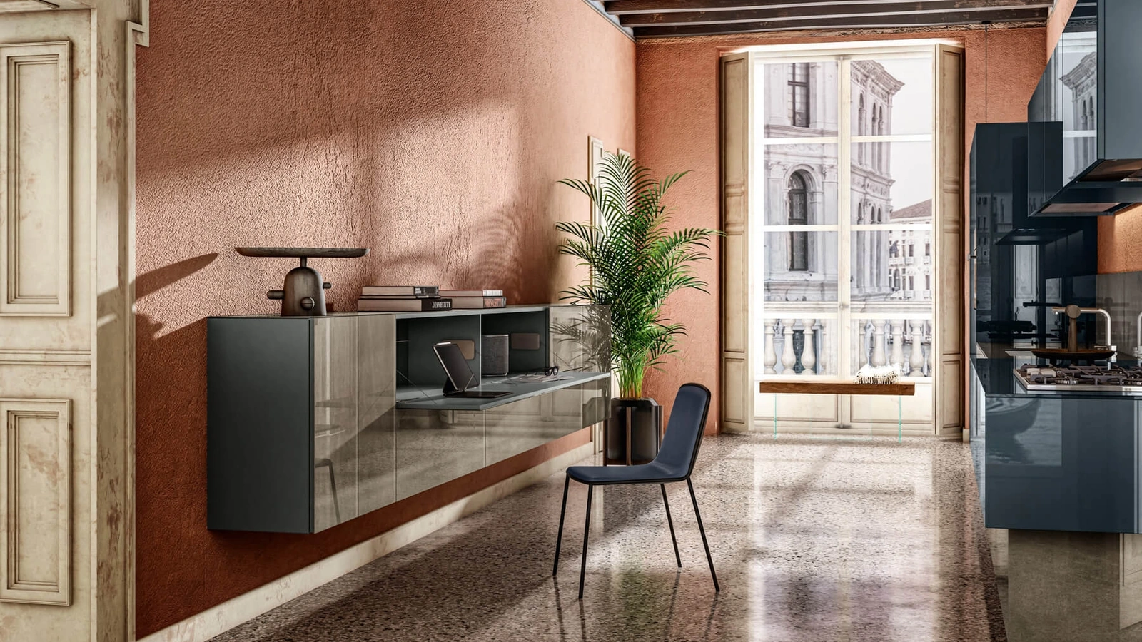 Mobile sospeso Home Office 1286 con scrittoio di Lago