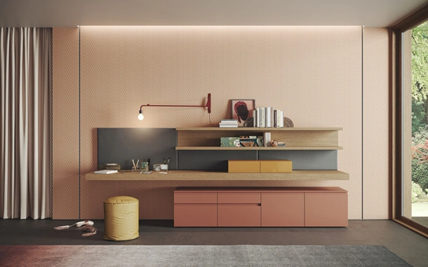 Parete Attrezzata Home Studio 01 in laccato e Rovere di Morassutti