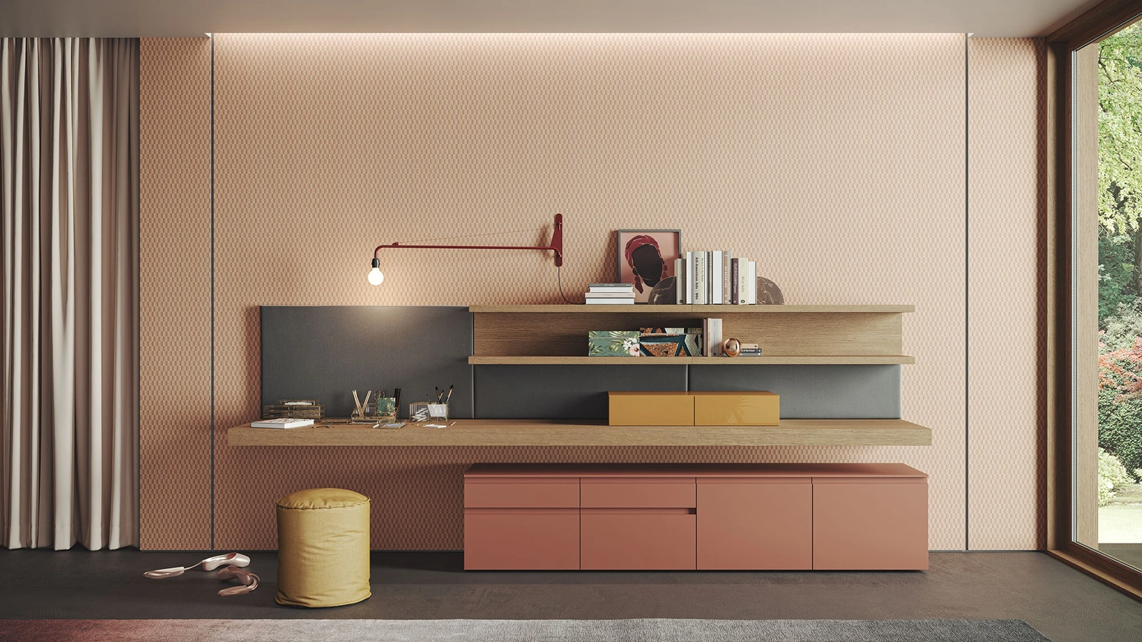 Parete Attrezzata Home Studio 01 in laccato e Rovere di Morassutti