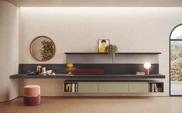 Parete Attrezzata in laccato e Rovere Home Studio 02 di Morassutti