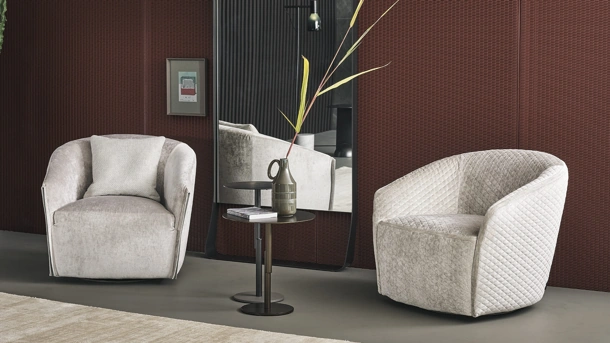Poltroncina in velluto, liscio o trapuntato a rombi Bodo di Bonaldo