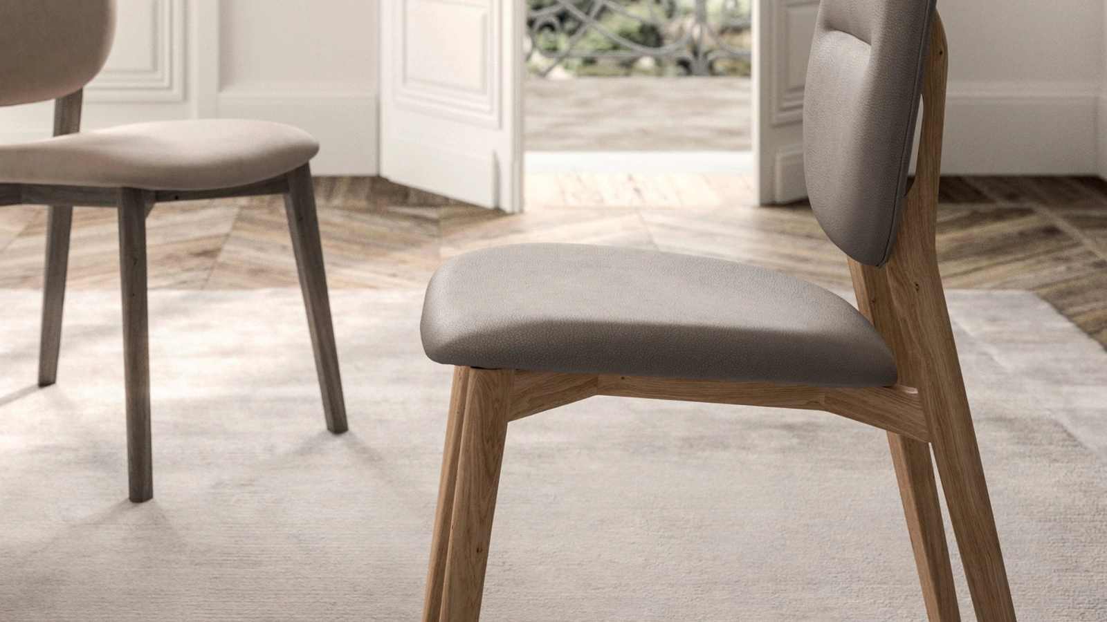 Sedia in pelle con struttura in legno massello Giotto di Ozzio