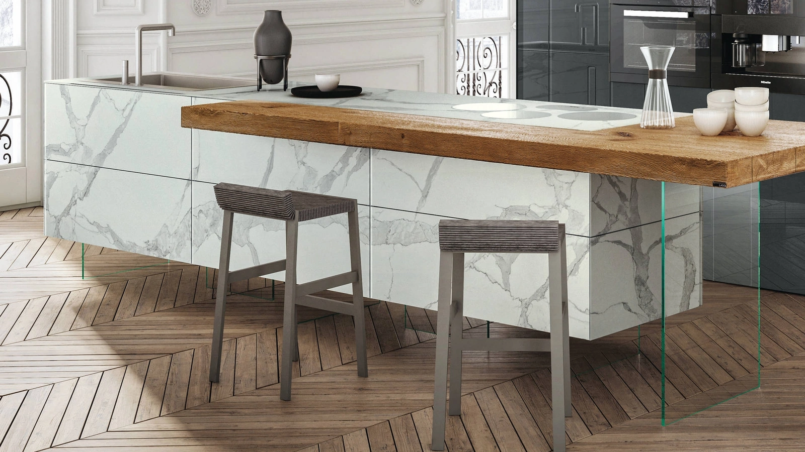 Sgabello di design in feltro Steps 2538 di Lago