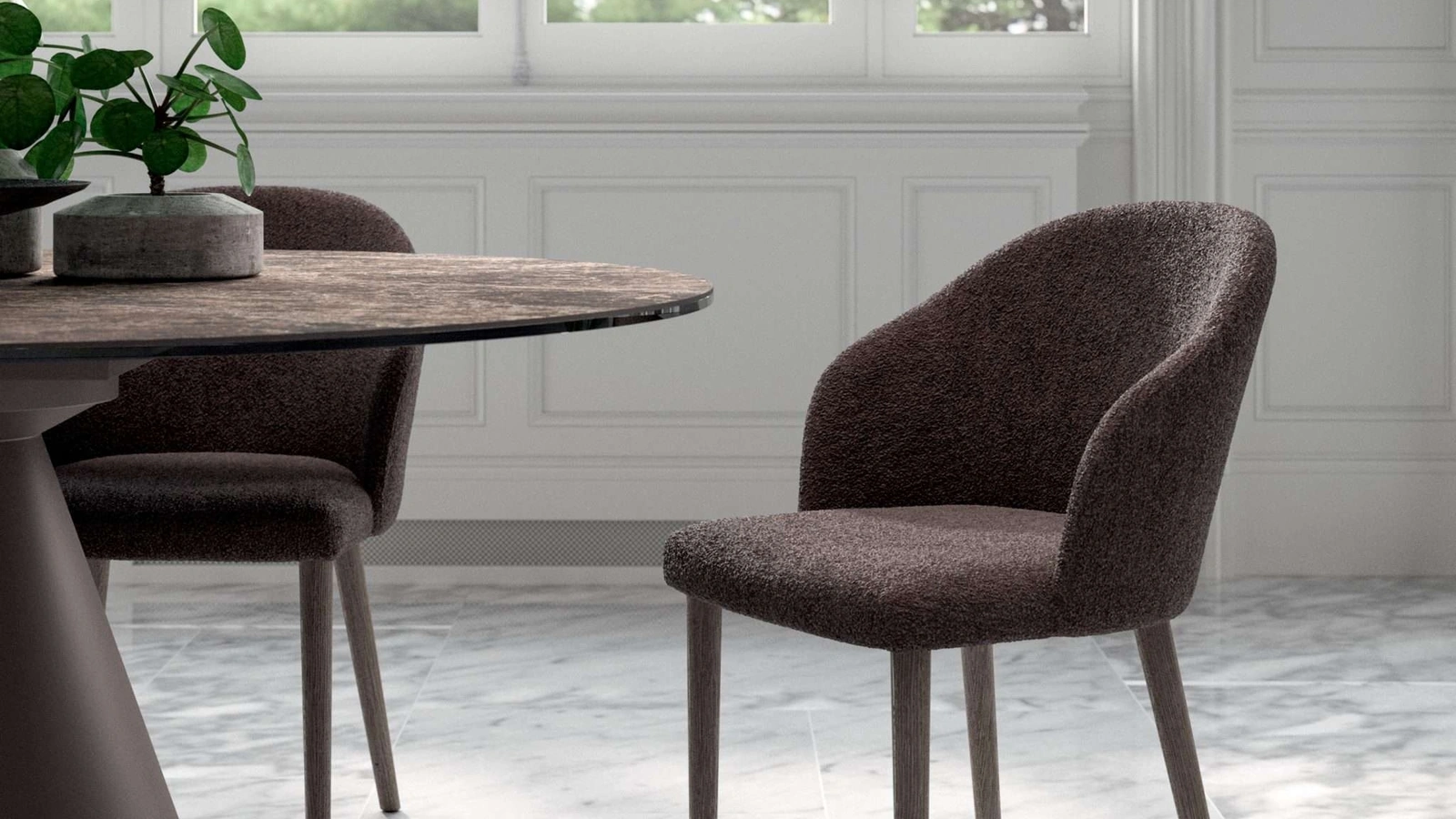 Sedia Zico in tessuto imbottito con gambe in Rovere di Ozzio