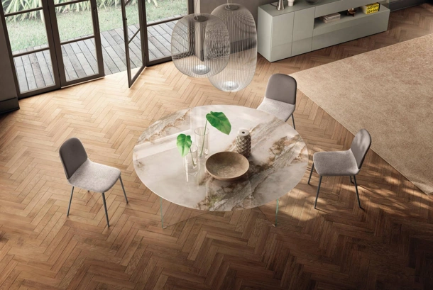 Tavolo Air Slim 2260X rotondo in vetro di Lago