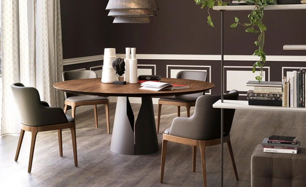 Tavolo rotondo con base in metallo e piano in legno Giano di Cattelan Italia