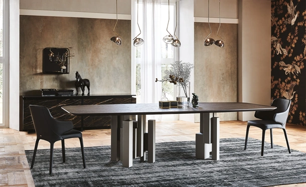 Tavolo con base in acciaio e piano in legno Skyline Wood di Cattelan Italia