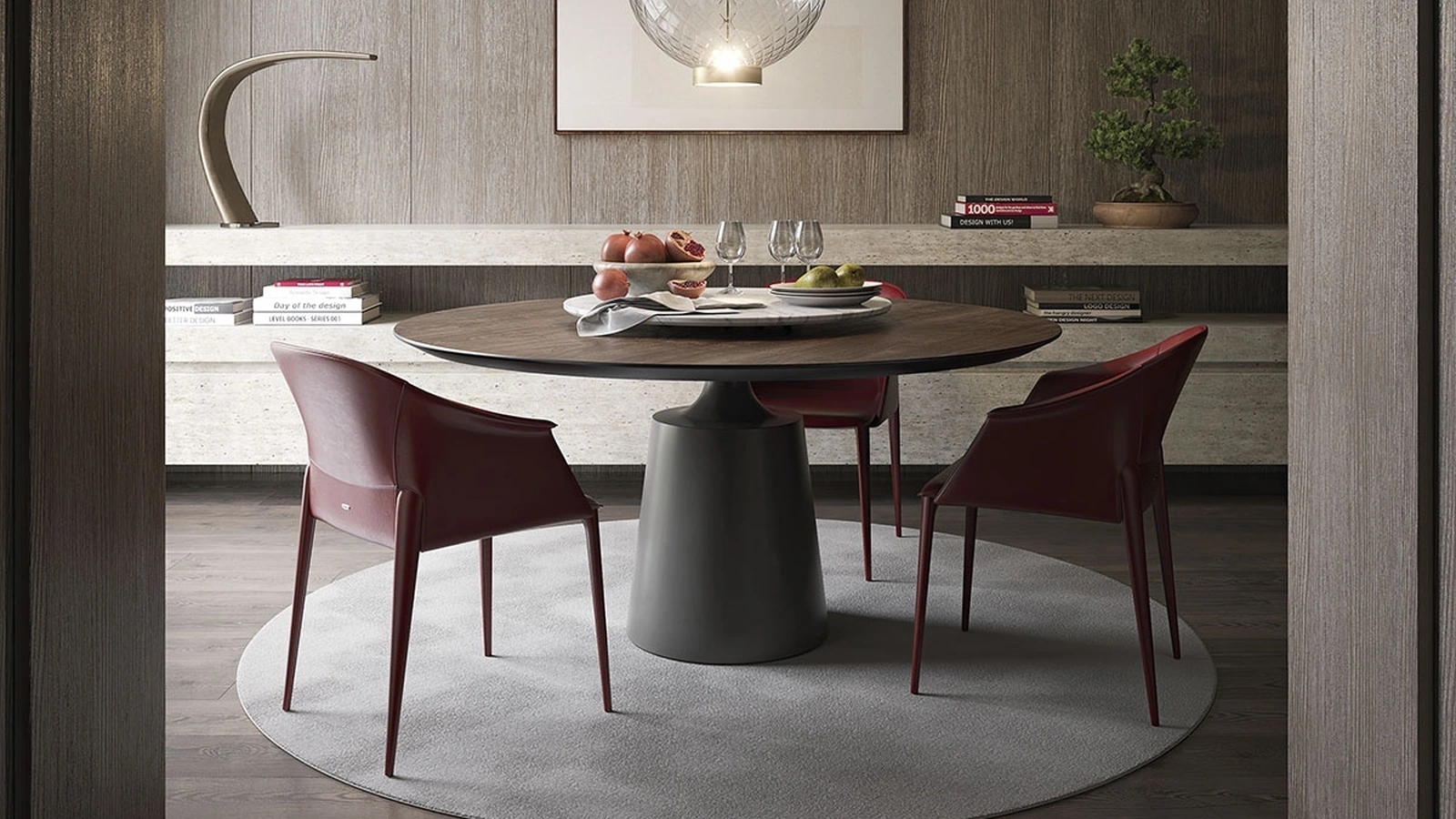 Tavolo rotondo con base in acciaio e piano in legno Yoda Wood di Cattelan Italia