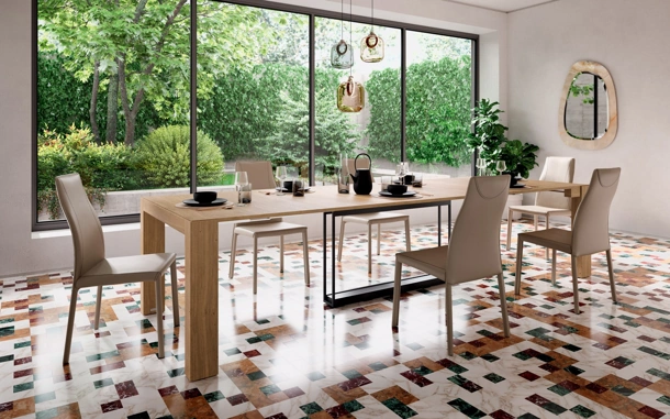 Consolle A3 allungabile in Rovere dotata di 5 prolunghe incorporate nella struttura di Ozzio