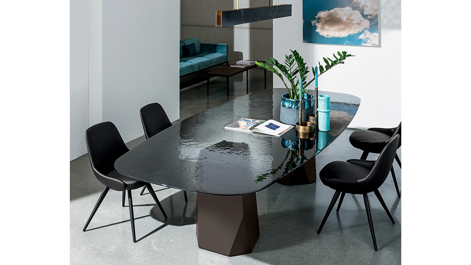 Tavolo Deod con due basi con top in vetro di Sovet