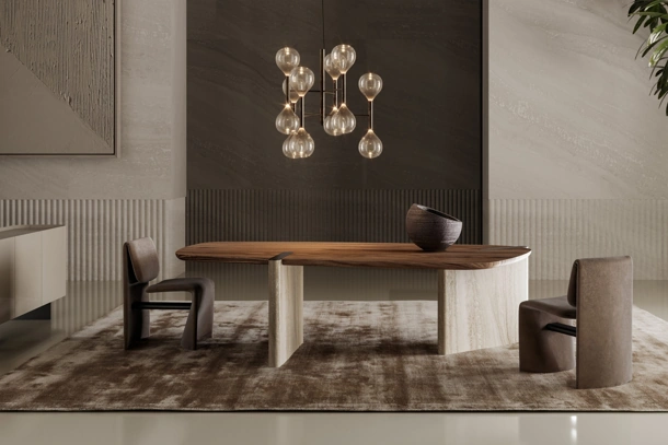 Tavolo Flatiron con top in legno e base in marmo di Bonaldo