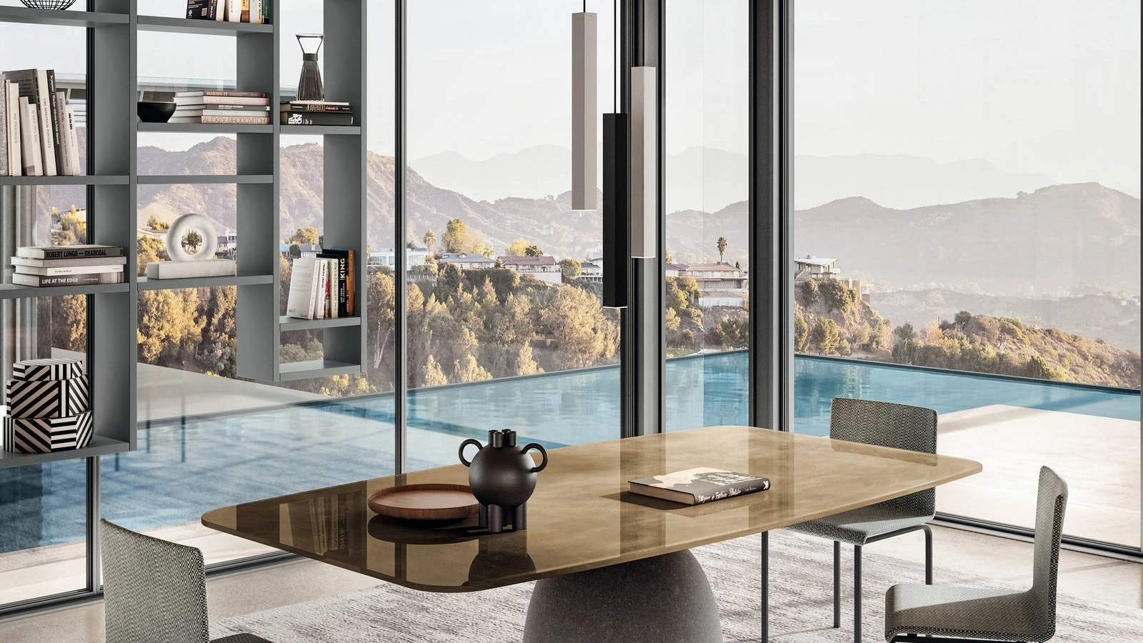 Tavolo Janeiro 2385X in vetro finitura metallo bronzo di Lago
