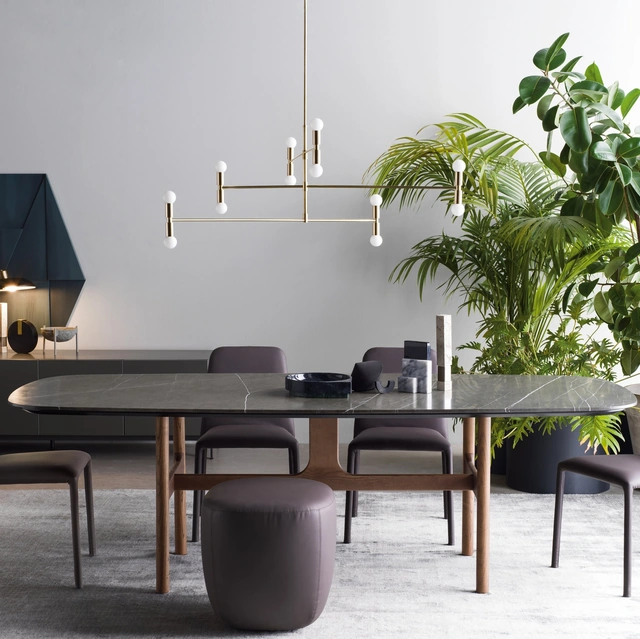 Tavolo Torii con top in marmo Grigio e base in legno di Novamobili