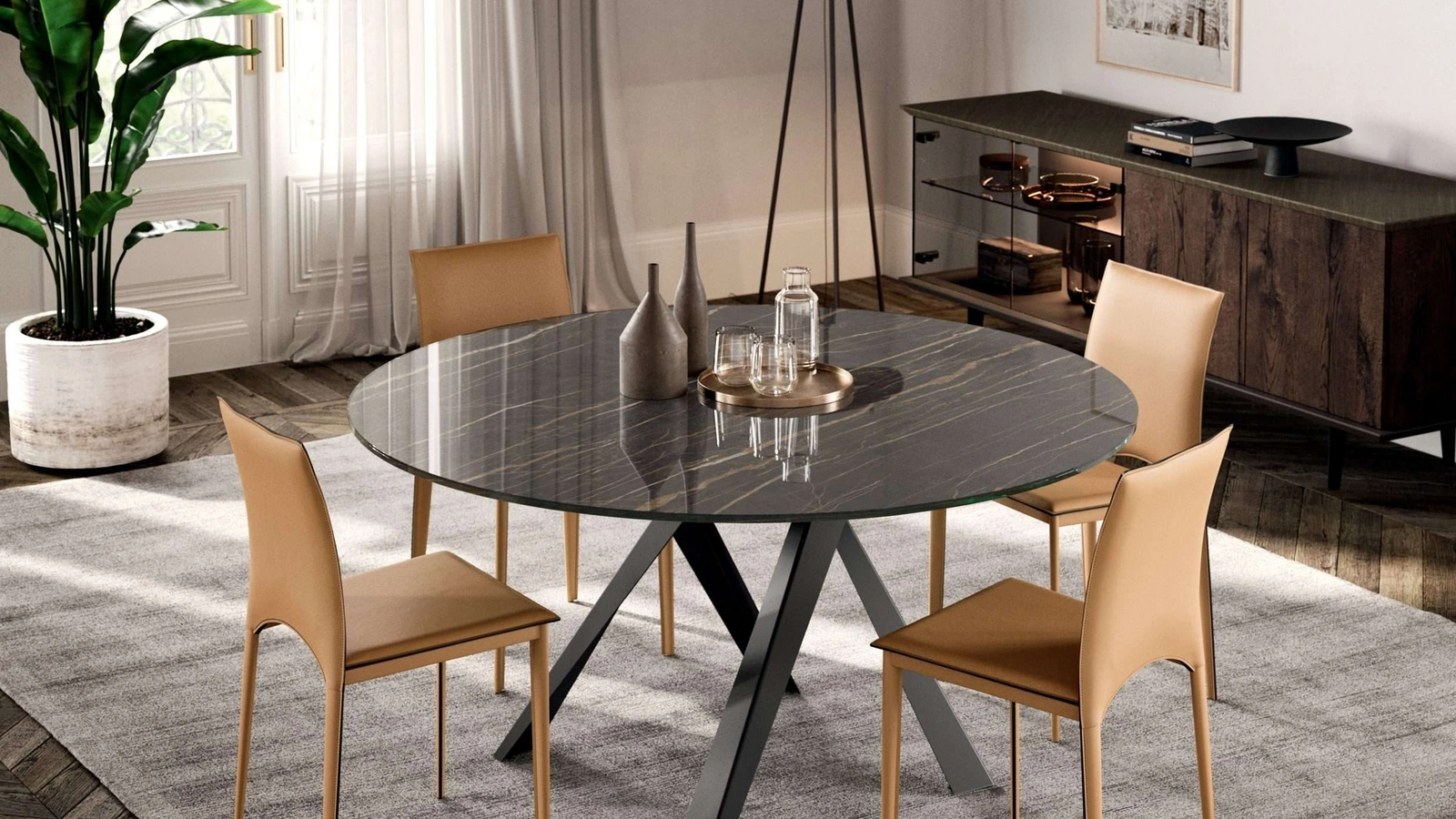 Tavolo rotondo fisso Emisfero in ceramica di Ozzio