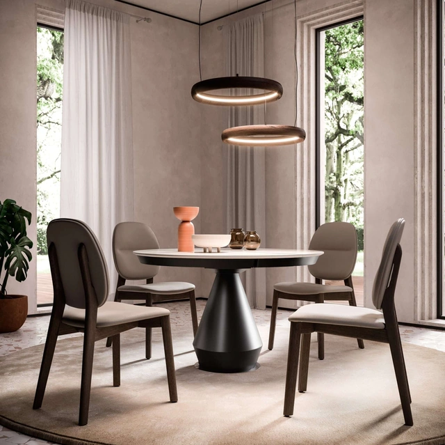 Tavolo allungabile Lycos con top in Marble Glass Calacatta Gold lucido e base in metallo verniciato Bronzo di Ozzio