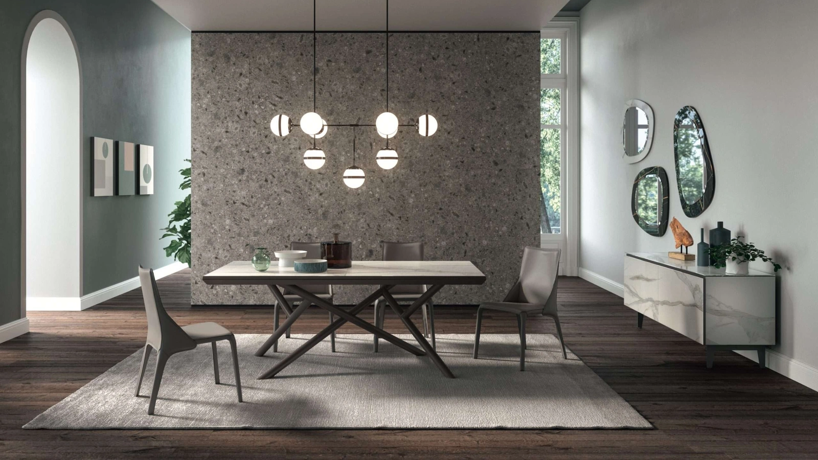 Tavolo allungabile Random Marble Glass di Ozzio
