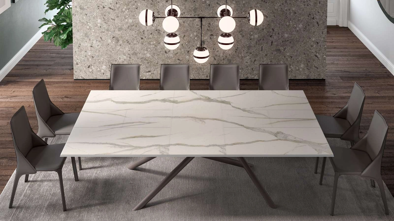 Tavolo allungabile Random Marble Glass di Ozzio