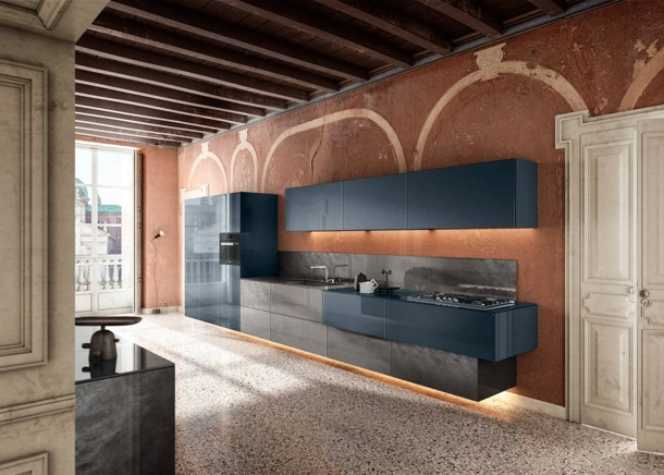 Cucina Design lineare sospesa 36e8 Metal XGlass Project 1093 di Lago