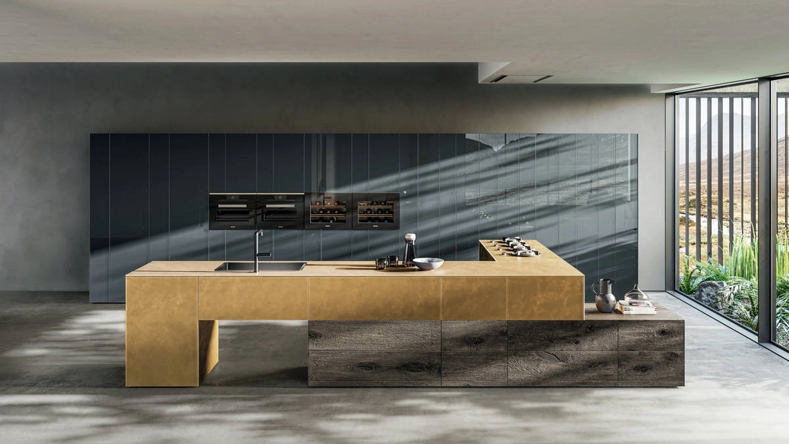 Cucina Design 36e8 Project 1086 in vetro e legno di Lago
