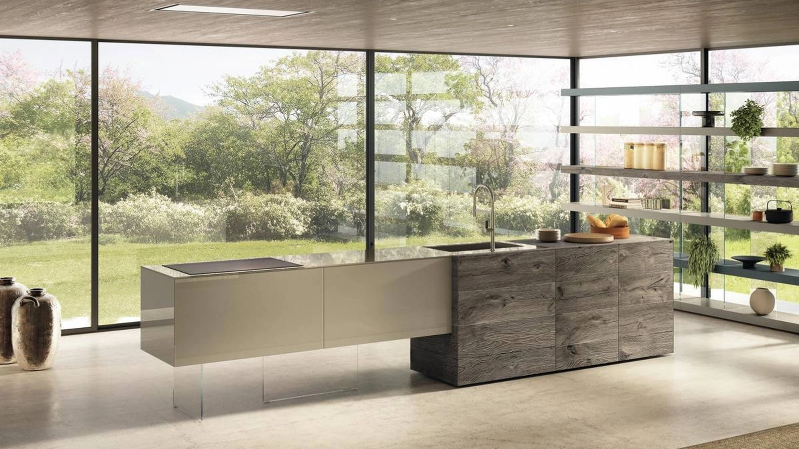 Cucina Design 36e8 Project 2814 in legno e vetro di Lago