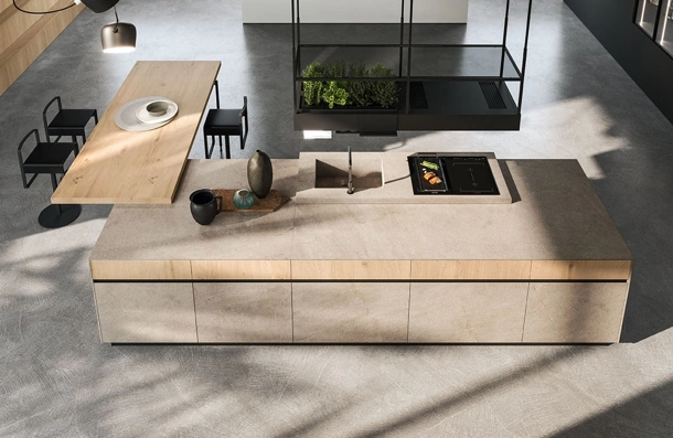 Cucina Design con isola in gres e rovere antico biondo Ak 04 03 di Arrital