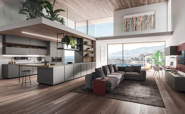 Cucina Design con penisola in laccato Grigio Londra Ak 07 05 di Arrital
