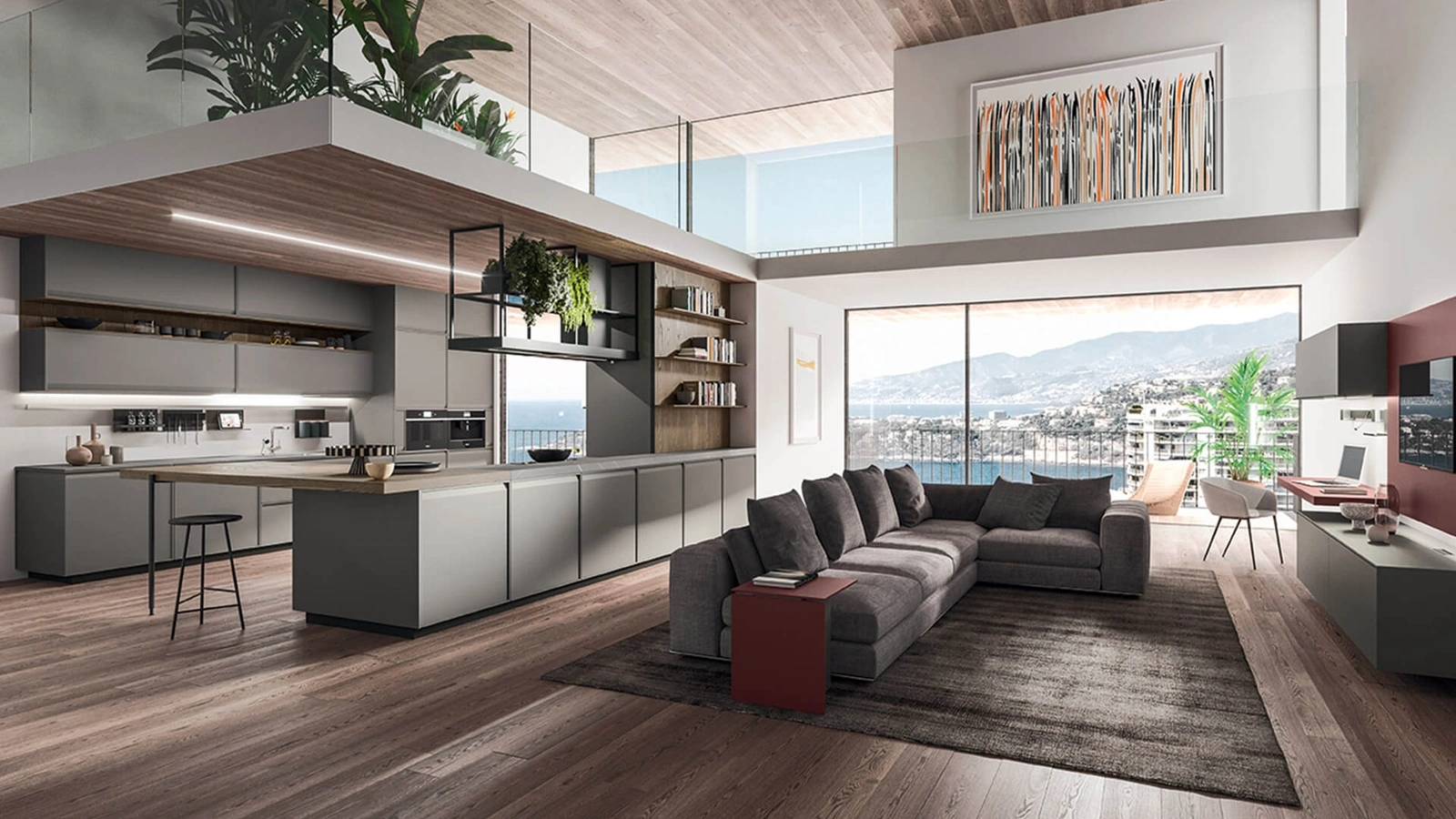 Cucina Design con penisola in laccato Grigio Londra Ak 07 05 di Arrital