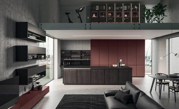 Cucina Design con isola in castagno spazzolato con top in acciaio inox satinato Ak 07 02 di Arrital