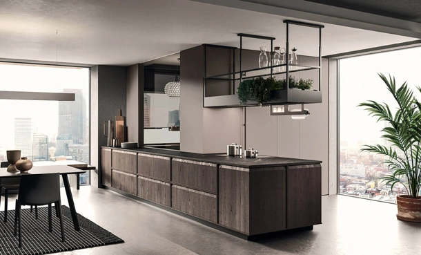 Cucina Design con penisola Ak 07 03 in Castagno spazzolato di Arrital
