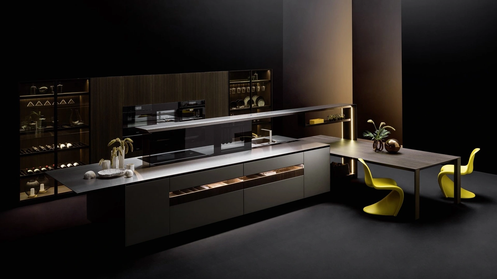 Cucina Design con isola Nautila 02 in laccato iron quartz e top in acciaio inox satinato di Arrital