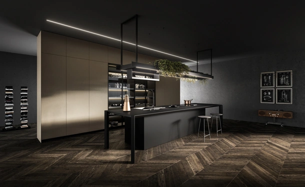 Cucina Design con isola Nautila 03 in Fenix NTM nero ingo di Arrital