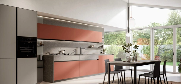 Cucina Moderna lineare Domino Composizione 05 in laccato opaco magma di Prima Cucine