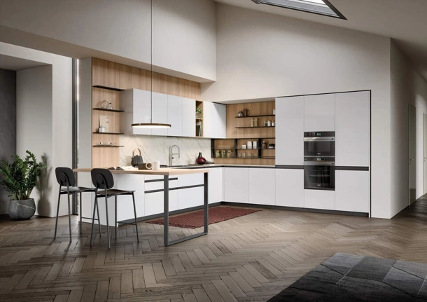 Cucina Moderna angolare con penisola Hera Composizione 03 di Prima Cucine