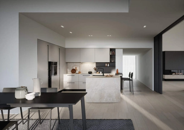 Cucina Moderna laccata opaca con penisola Luce Composizione 04 di Prima Cucine